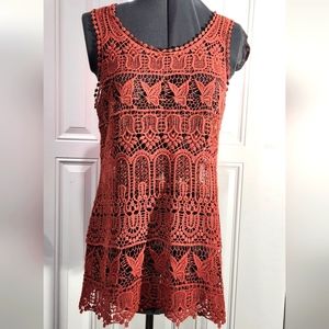Say What? Burnt orange crochet sweater blouse women's size XL juniors